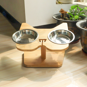 Bambu paslanmaz çelik Pet besleme istasyonu özelleştirilebilir köpek kedi kase tutucu ve besleyici toptan - Product Image 6