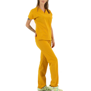 Conjunto de uniforme médico de algodón tejido de longitud extendida, con parte superior y pantalón de bajo ligeramente más largo, ajuste cómodo para personas altas, ideal para jóvenes mayores y profesionales de la salud. - Product Image 4