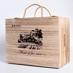กล่องไม้ใส่ไวน์ 6 ขวด ทรงสี่เหลี่ยม งานแฮนด์เมด ของขวัญ งานฝีมือ ไม้สน - Product Image 1