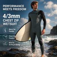 Combinaison de surf en néoprène SCR 3 mm avec fermeture éclair sur la poitrine et genouillères renforcées, fabriquée en usine OEM