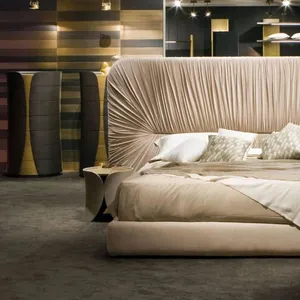 مجموعة أثاث غرفة نوم فاخرة عالية الجودة سرير أكبر قياس سرير مزدوج بتصميم حديث وبسيط مصنوع من القماش