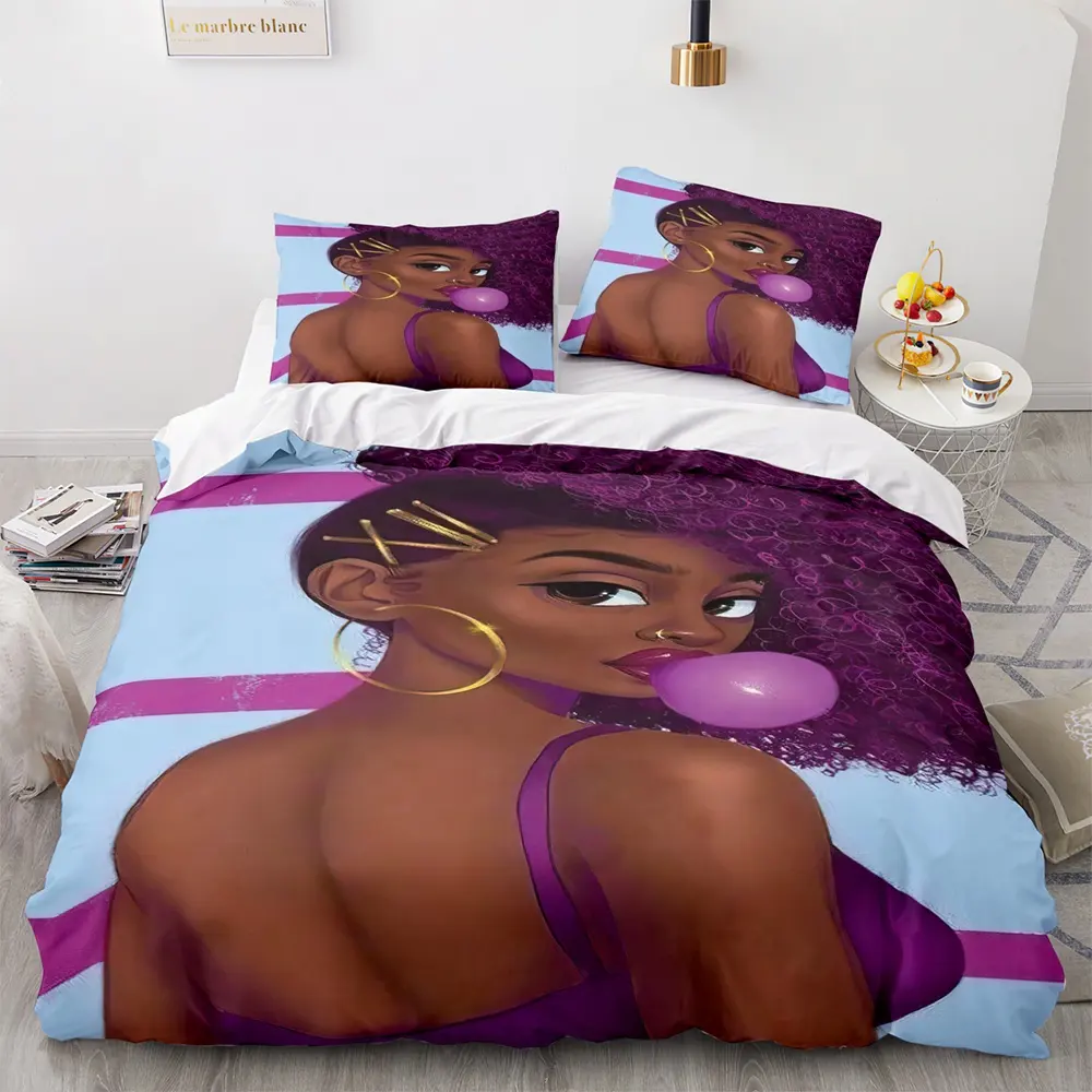Neue schwarze Frauen Afrika Mädchen drucken 3D Heim textilien Bettwäsche Set Bettwäsche Flach betttuch 100% Baumwolle Bett Set 3Pcs 4Pcs