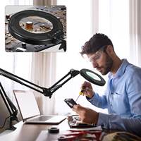 Ultra Long 5X Magnifying Glass with Light and Clamp, 5 Color Modes Steepless Dimming Desk Lamp, Swivel Arm Hands Free Magnifier