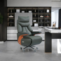 Chaise de bureau exécutive ergonomique en cuir véritable, design moderne, réglable électriquement, pour bureau à domicile, avec fonction massage.
