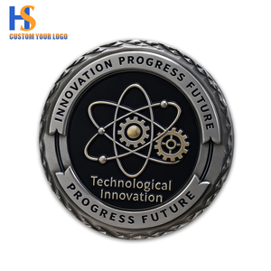 Moneda de recuerdo de aleación de <span class=keywords><strong>zinc</strong></span> grabada con logotipo personalizado, relieve 3D de metal, chapado en bronce, con diseño de atomo <span class=keywords><strong>y</strong></span> engranaje, innovación tecnológica - Product Image 1