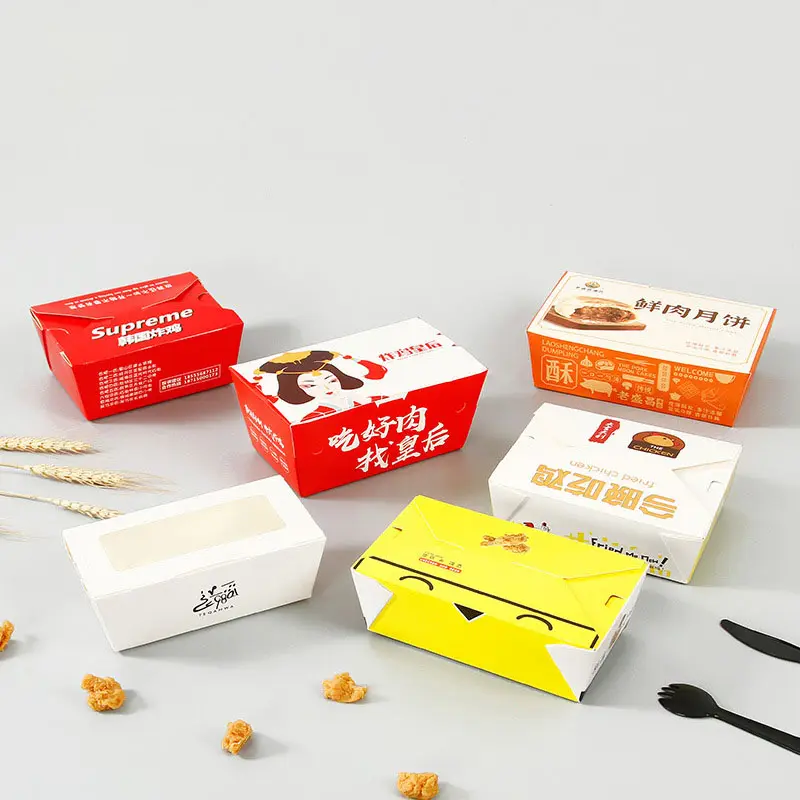 Grosir kemasan ayam goreng portabel kotak kertas sekali pakai makanan ringan kotak kemasan blok ayam