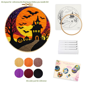 Para CHENISTORY Halloween DIY aguja de lana fieltro paisaje bordado Kit <span class=keywords><strong>pintura</strong></span> hecha a mano <span class=keywords><strong>con</strong></span> soporte de lienzo - Product Image 2