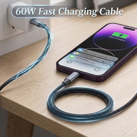 Câble USB C vers USB C 60W PD 3A Charge rapide Cordon de chargeur tressé en nylon pour iPhone 15 16 MacBook iPad Ordinateurs portables