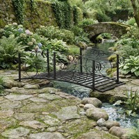 Pont de jardin écologique en fer thermolaqué noir pour ruisseau, étang ou bassin, avec barrières de sécurité – Fournisseur direct usine
