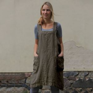 Tablier long en coton et lin pour femme, robe ample et confortable pour la maison, idéal pour le nettoyage et la cuisine - Product Image 3