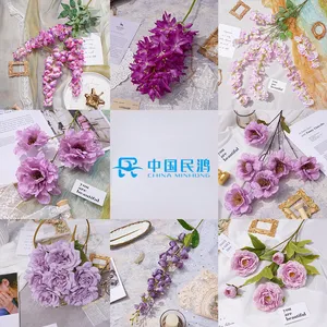 Flor Artificial púrpura para boda, hilera de flores decorativas para Hotel, auditorio, fábrica, venta al por mayor