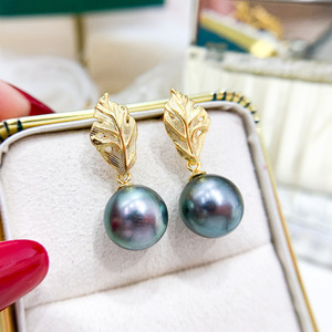 21783 Argent S925, Accessoires de perles DIY, Support vide en forme de feuille pour bijoux en argent, pour perles rondes de 8-12mm, Boucles d'oreilles pendantes tendance - Product Image 2