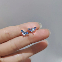 Pendientes de Zirconia Azul con Forma de Libélula, Estilo Simple, Lujoso, Exquisito, Divertido y Lindo, Serie Insectos, Venta al Por Mayor