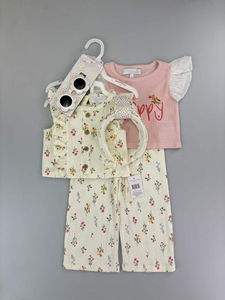 J34XL Set Estivo Traspirante Floreale 4 Pezzi per <span class=keywords><strong>Bambina</strong></span>: Gilet con Volant + Maglietta a Maniche Corte + <span class=keywords><strong>Pantaloni</strong></span> Larghi + Fascia per Capelli e Occhiali <span class=keywords><strong>da</strong></span> Sole - Product Image 2