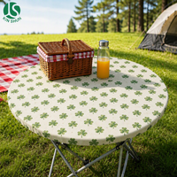 Nappe ronde ajustée en PEVA à motif trèfle, avec dos en flanelle, imperméable, bord élastique, pour pique-nique en extérieur, jardin, facile à nettoyer, réutilisable