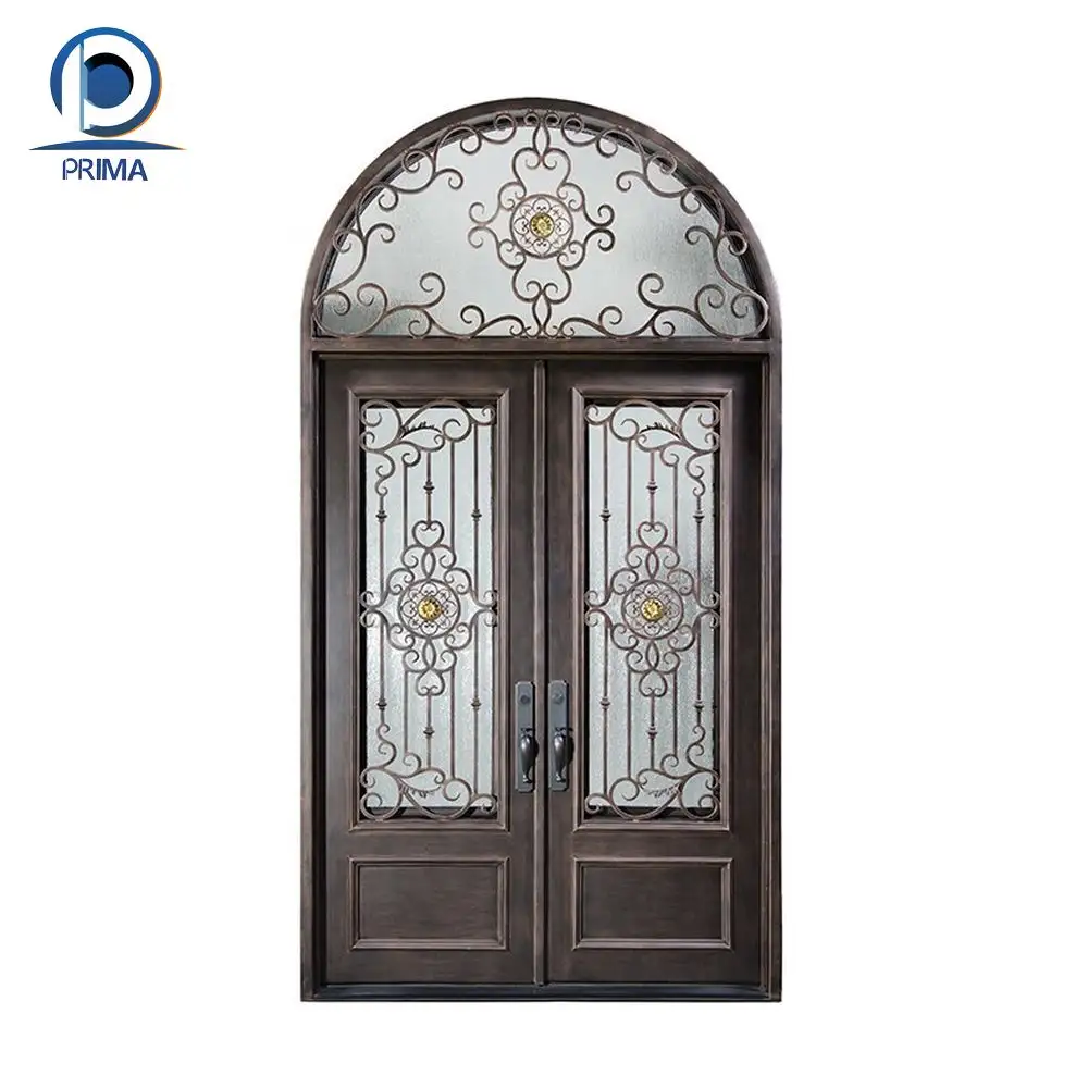 Prima кованые железные стеклянные двери, кованые железные двери, внешняя стеклянная панель, современные декоративные фронтальные двойные штормовые кованые железные двери