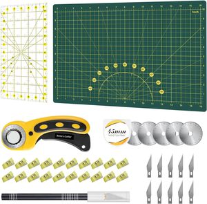 Ensemble de <span class=keywords><strong>tapis</strong></span> de <span class=keywords><strong>découpe</strong></span> rotatif A1 A2 A3 A4 comprenant un <span class=keywords><strong>tapis</strong></span> auto-cicatrisant 6 x 12 pouces, une règle antidérapante, un coupeur rotatif de 45 mm, une lame rotative de 45 mm - Product Image 1