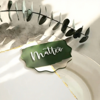 20 cartes de placement de mariage en acrylique, découpées au laser, effet miroir, forme cercle ondulé festonné, pour nom et place