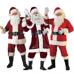 Vendita calda abito babbo natale <span class=keywords><strong>rosso</strong></span> Deluxe velluto fantasia festa <span class=keywords><strong>uomo</strong></span> <span class=keywords><strong>Costume</strong></span> da famiglia <span class=keywords><strong>Costume</strong></span> da Cosplay di natale per adulti - Product Image 1