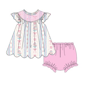 Ropa Infantil al por Mayor, Ropa para Niños con Bordado, Ropa de Pascua para Niñas, Estampado Floral de Huevos, Conjunto de Algodón para Bebé<span class=keywords><strong>s</strong></span> con Volantes - Product Image 2