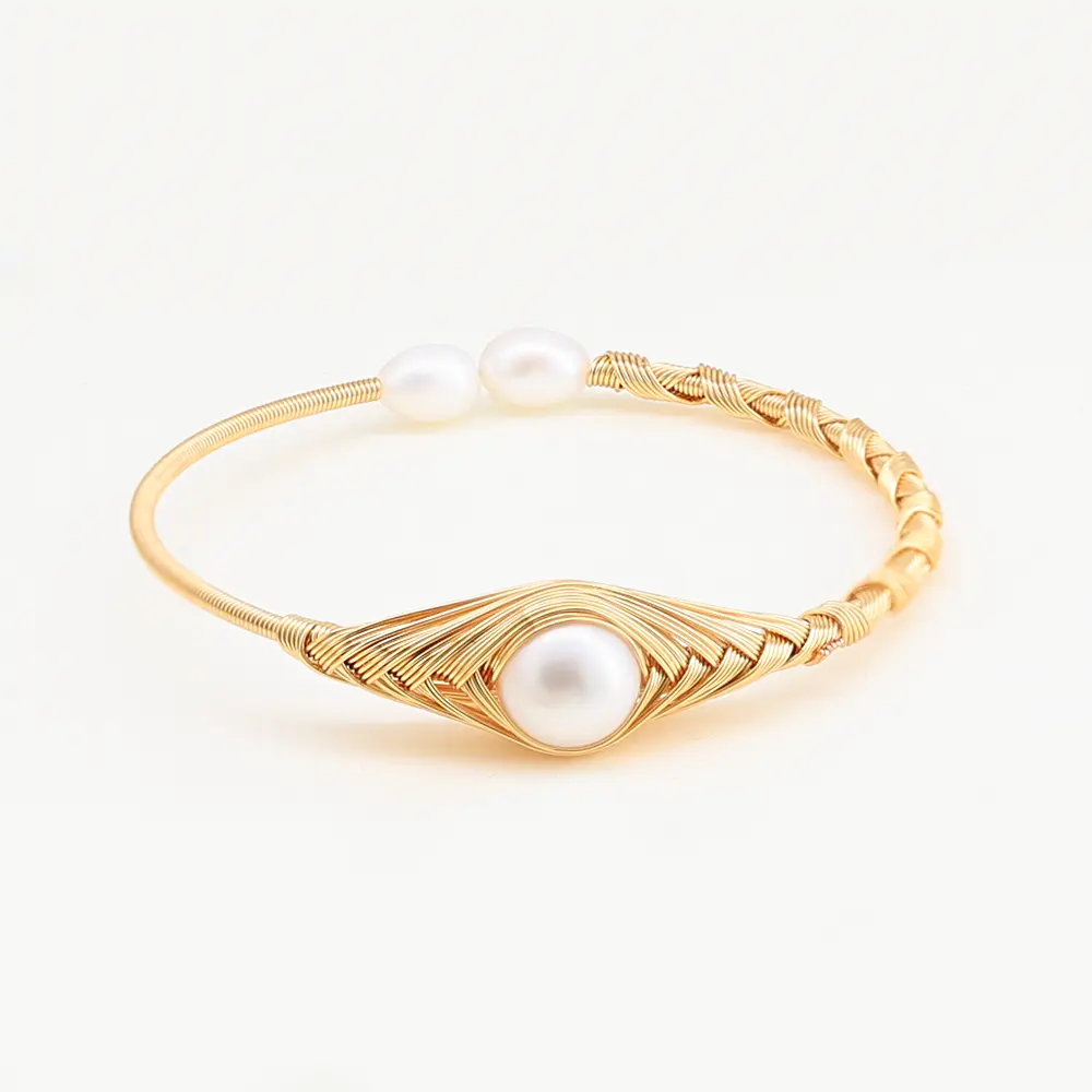 High Quality Natural Freshwater Pearl 18k Gold Plated Minimalist Bangle Low MOQ Wholesale Price