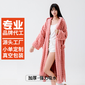 Peignoir en polaire à manches longues pour femmes, grande taille, à capuche, absorbant, séchage rapide, peignoir enveloppant - Product Image 2