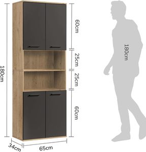 Mueble de Baño con Efecto Roble Gris Oscuro, con Puertas Dobles y Estantes Abiertos, Cesto para Ropa Sucia - Product Image 5