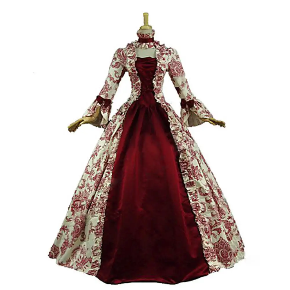 2024ファッション18世紀の女性のロココの夜会服の印刷ロングゴシックビクトリア朝のドレス仮面舞踏会のテーマドレス