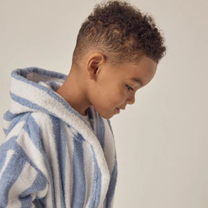 Venta al por mayor de Albornoz de lujo con rayas azules de tamaño personalizado para niños Albornoz de algodón orgánico para baño Albornoz de bebé - Product Image 6