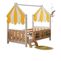 Lit superposé en bois massif pour enfants, style maison, avec armoire et barrières de sécurité, tailles personnalisées pour chambre à coucher, vente en gros B2B