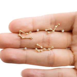 Boucles d'oreilles du zodiaque en plaqué or, bijoux tendance, à la mode, 12mm, 2020 - Product Image 1