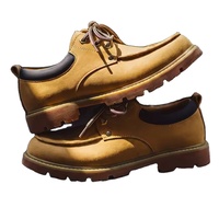 Bottes de travail vintage personnalisées pour hommes, en cuir, à bout mocassins, semelle plateforme épaisse, coupe basse, style streetwear jaune