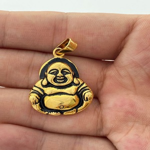 Colgante de Buda Maitreya de yunnique, cadena de clavícula de acero inoxidable estilo retro dorado, collar de estilo étnico con Buda sonriente, regalo. - Product Image 3