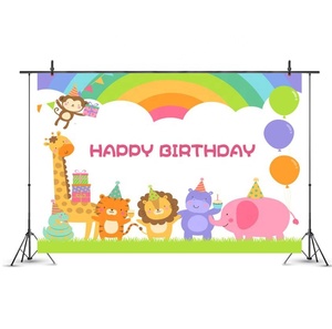 7x5ft Happy <span class=keywords><strong>Birthday</strong></span> Party Hintergrund Vinyl Niedliche Tier-Dschungel-Safari Cartoon-Zoo-Wald Dekoration Banner für Heim-Fotografie - Product Image 6