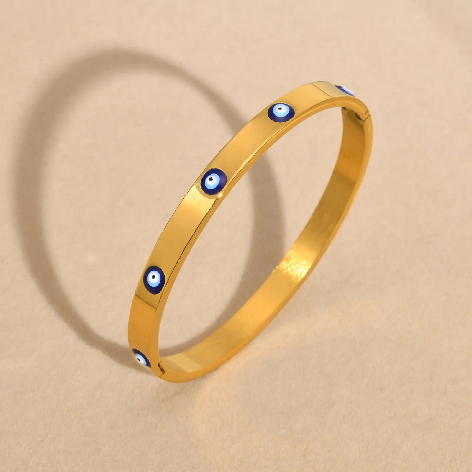 Clássico Devil Eye Bangle Aço Inoxidável 18K Banhado A Ouro Turco Olho Azul Arrugado Pulseiras Cuff Bangle Atacado