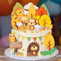Herbstlicher Waldtier-Kuchenaufsatz-Set aus Filz: Löwe, Affe, Giraffe, Eule, Alligator, Baum, Wolke, Sonne – Happy Birthday & Babyparty-Zubehör