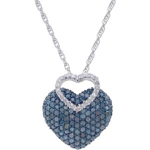 Collar con Colgante de Diamantes en Forma de Corazón, 1.02 Cttw, Color H-I, Diamantes Blancos y Azules de Fantasía, Plata de Ley 925, para Uso Diario de Mujeres - Product Image 1
