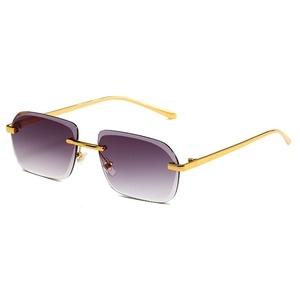 Gafas de Sol de Lujo para Hombre 2025, con Corte de Diamante, Lentes Degradadas Doradas con Protección UV400, Montura Metálica Cuadrada sin Marco, a la Moda - Product Image 4