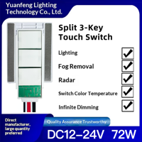 Interruptor Táctil Antivaho para Espejo de Baño, Clasificación IP5, Material Ignífugo de PC/Vidrio/Latón, 12V/24V DC 72W, Rango de Detección de 1-5cm