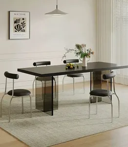 Mesa de jantar em acrílico para pequenos apartamentos, mesa suspensa retangular moderna e luxuosa com luz preta pura