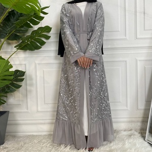 1711# New Style Long Sleeve <b>Kaftan</b> Muslim Front Open Kimono Modern Sequins Abaya for Evening Prom - Product Image 2