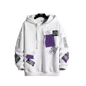 Sudadera con Capucha Blanca Extra Grande para Hombre, Estampado de Patchwork, Estilo Urbano, Corte Regular, Tejido de Algodón, Estilo Otoñal - Product Image 5