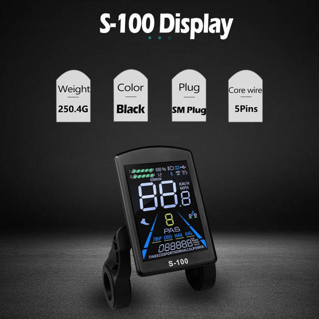 Ebike JN S-100 Color Display 24V/36V/48V72V S-100 Display with SM Plug Color Screen Meter for Electric Bicycle Conversion Kit