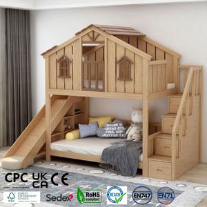 Casa en forma de madera maciza Muebles de dormitorio Niños Camas con tobogán - Product Image 1