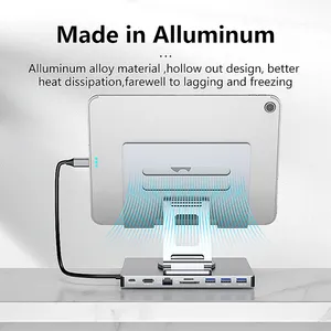 Đa chức năng PD sạc đứng Nhôm 9 1 <span class=keywords><strong>USB</strong></span> C Docking Station có thể gập lại 4K HDTV Máy tính bảng đứng SD TF Đầu Đọc Thẻ Hub <span class=keywords><strong>USB</strong></span> 3.0 - Product Image 6