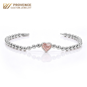 bezel setting 1carat Heart Fancy Intense <b>pink</b> lab grown diamond bracelet femme custom real 18k white gold Bead chain bracelet - Product Image 1