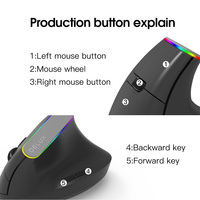 M618C Mouse Game Nirkabel Ergonomis Vertikal 6 Tombol, Mouse Optik RGB 1600 DPI Dengan untuk PC dan Laptop