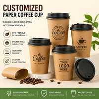 Gobelet à café en papier à double paroi biodégradable imprimé avec logo personnalisé, avec couvercle, pour boissons chaudes, café à emporter