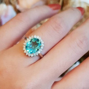 Bague en argent sterling avec apatite bleue Paraiba et diamants - Product Image 2