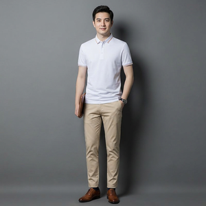 T-shirt à manches courtes personnalisé avec logo OEM, T-shirt décontracté pour homme, chemise polo à col, T-shirt simple et fin de style coréen pour jeunes hommes - Product Image 1